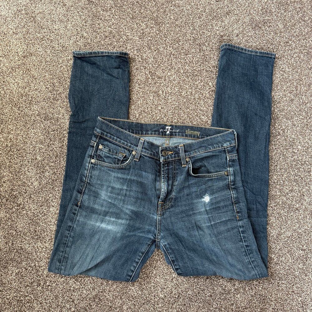 7 For All Mankind Slimmy Men's Jeans Size 31 Slim Straight Distressed Dark